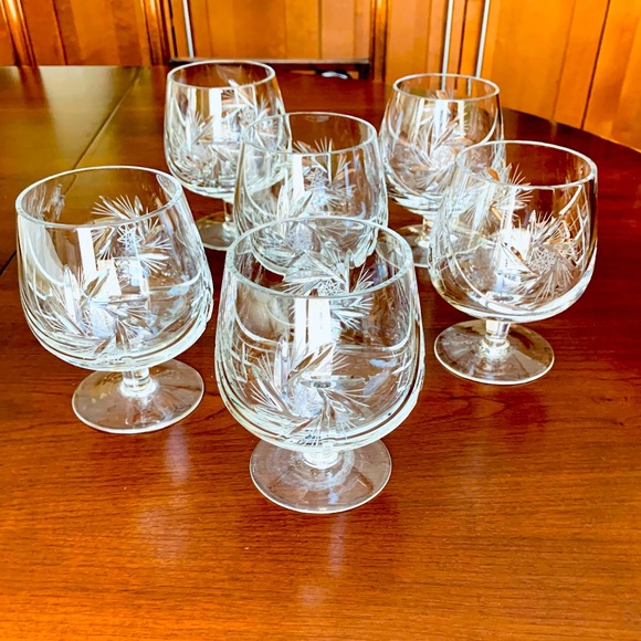 Set of 6 Cut-to-clear Crystal glasses brandy cognac Glasses Desert Glasses - Picture 1 of 7
